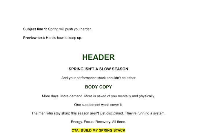 write a persuasive email copy for your supplement brand
